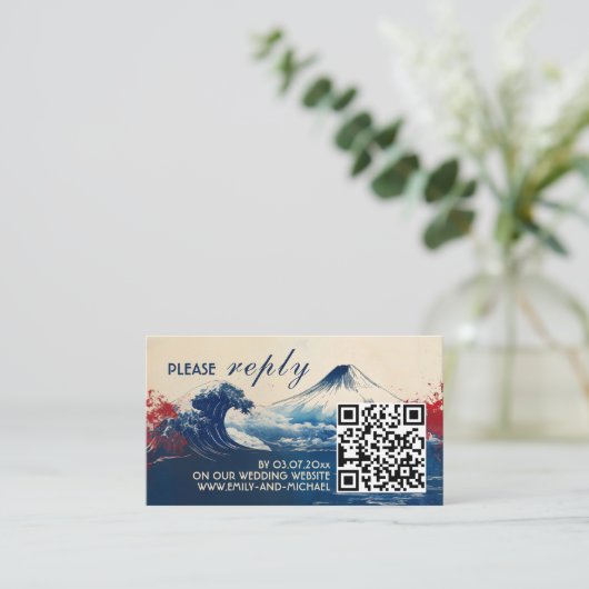 RSVP met QR-code Japanse Harmonie met Fuji Informatiekaartje (Staand voorkant)