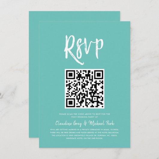 RSVP met QR-code | Munt groene stijl van het Manus Kaart (Voorkant / Achterkant)