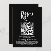 RSVP met QR-code | Solid Black Script Style RSVP i Kaart (Voorkant / Achterkant)