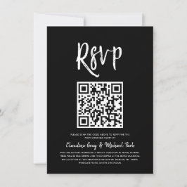 RSVP met QR-code | Solid Black Script Style RSVP i Kaart