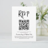 RSVP met QR-code | Zwart witscript Kaart (Staand voorkant)