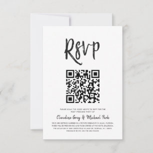RSVP met QR-code   Zwart witscript Kaart