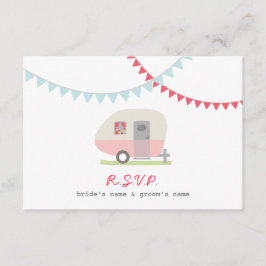 RSVP met roze retroketel en Bunting Wedding RSVP