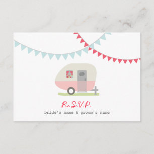 RSVP met roze retroketel en Bunting Wedding RSVP