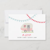 RSVP met roze retroketel en Bunting Wedding RSVP (Voorkant)