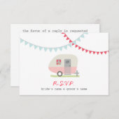 RSVP met roze retroketel en Bunting Wedding RSVP (Voorkant / Achterkant)