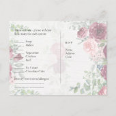 RSVP met Sjabloon van het Menu Burgundy Pink Roses (Achterkant)