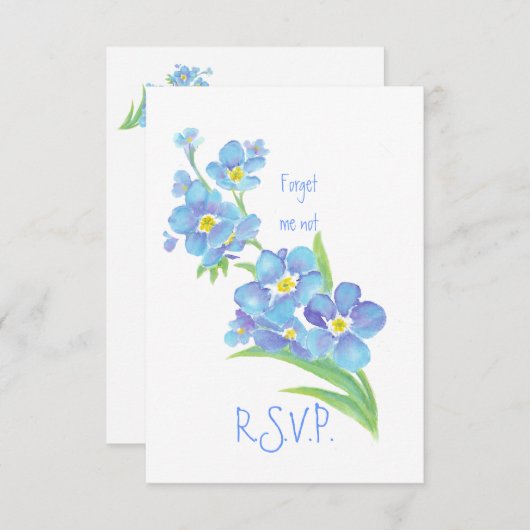 RSVP met Vergeet me niet, Waterverf Flower (Voorkant / Achterkant)