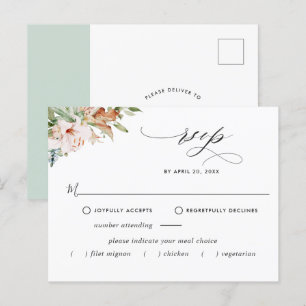 RSVP met/zonder maaltijden, aardebloemen, Sage Flo Briefkaart