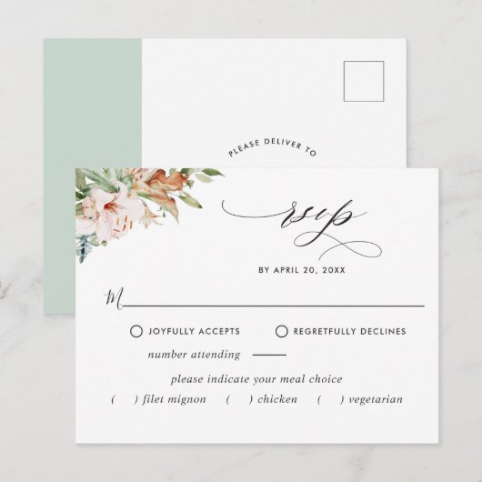 RSVP met/zonder maaltijden, aardebloemen, Sage Flo Briefkaart (Voorkant / Achterkant)