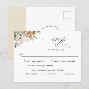 RSVP met/zonder maaltijden, aardse bloemen Beige b Briefkaart