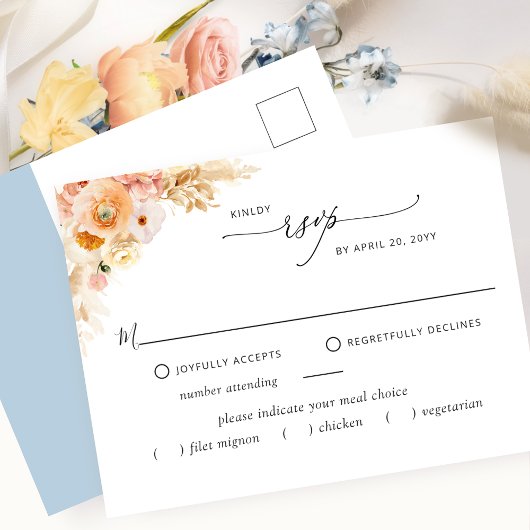 RSVP met/zonder maaltijden, peach en blauw Briefka Briefkaart