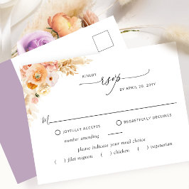 RSVP met/zonder maaltijden, peach en lavender Brie Briefkaart