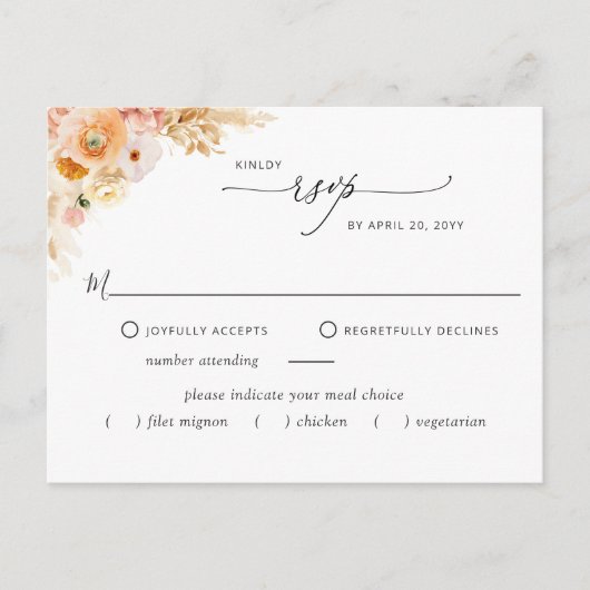 RSVP met/zonder maaltijden, peach en Sage Green Briefkaart (Voorkant)