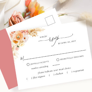 RSVP met/zonder maaltijden, perzik en koraal Brief Briefkaart