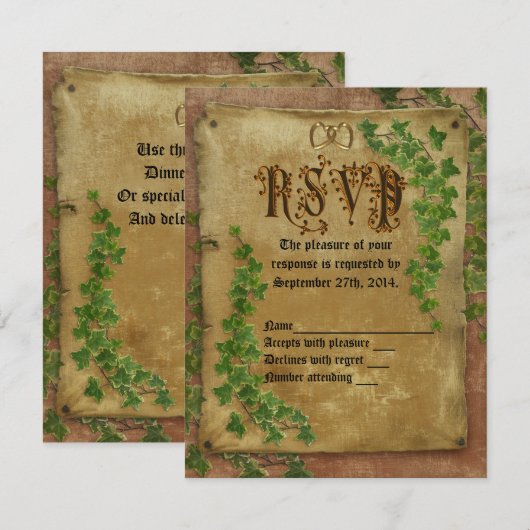 RSVP middeleeuwse bruiloft uitnodiging (Voorkant / Achterkant)