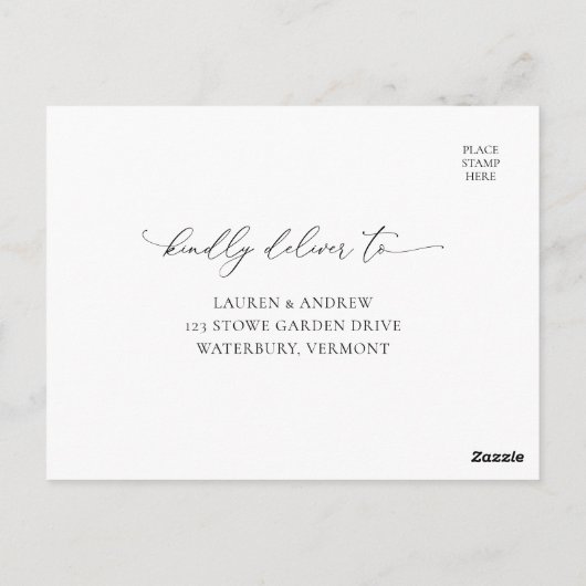 RSVP - minimalistisch huwelijk met zwart en wit Briefkaart (Achterkant)