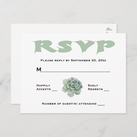RSVP Mint Green Succulent Cactus Wedding Response Uitnodiging Briefkaart (Voorkant / Achterkant)