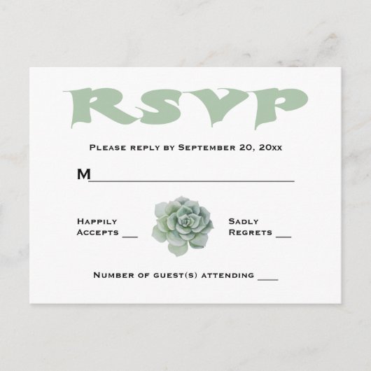 RSVP Mint Green Succulent Cactus Wedding Response Uitnodiging Briefkaart (Voorkant)