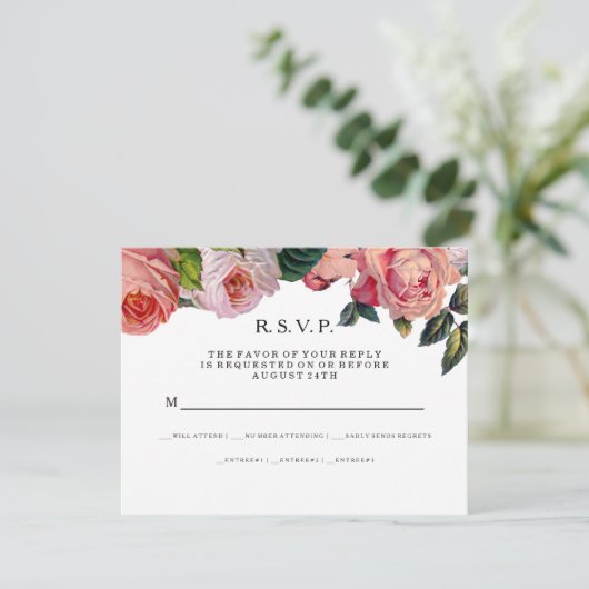 RSVP MODERN Chic Brede Strepen met Oude Rozen Kaartje (Staand voorkant)