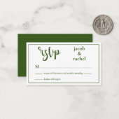 RSVP Modern Dark Forest Green Wedding RSVP-kaart Notitiekaartje (Voorkant / Achterkant in situ)