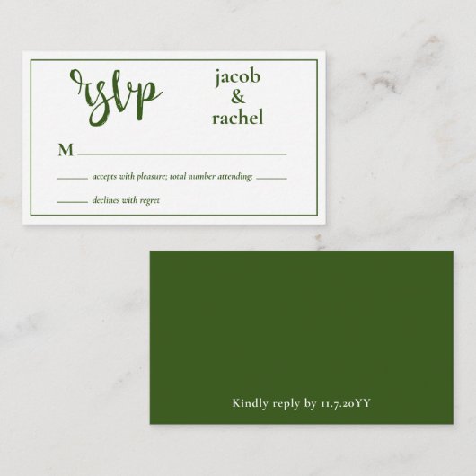 RSVP Modern Dark Forest Green Wedding RSVP-kaart Notitiekaartje (Voorkant / Achterkant)