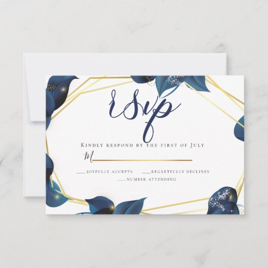 RSVP | Modern Deep Indigo Blue and Gold Kaart (Voorkant)