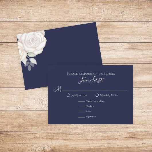 RSVP Modern Elegant minimalist Floral Navy Blue Kaartje