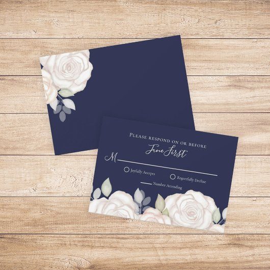 RSVP Modern Elegant minimalist Floral Navy Blue Kaartje