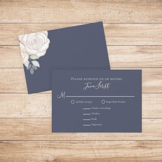 RSVP Modern Elegant minimalist Floral Slate Blue Kaartje