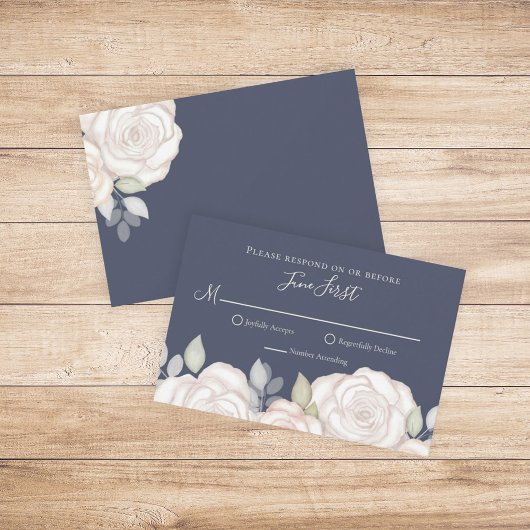 RSVP Modern Elegant minimalist Floral Slate Blue Kaartje