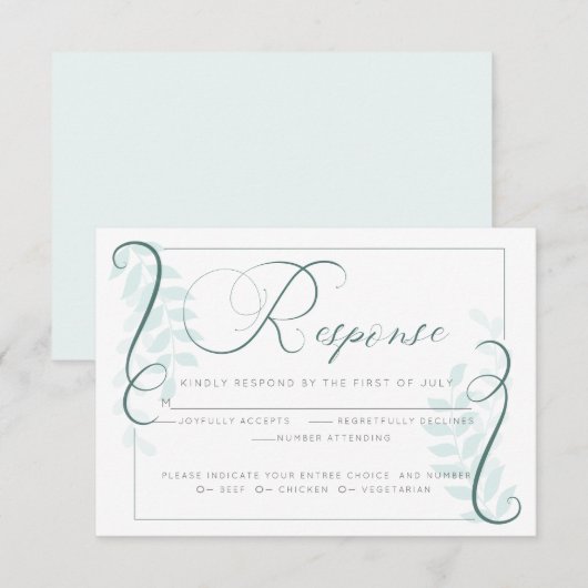 RSVP | Modern Mint Leaves Jade Accents Kaart (Voorkant / Achterkant)