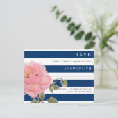 RSVP MODERN Navy Blue Stripes Pink Peony Flower (Staand voorkant)