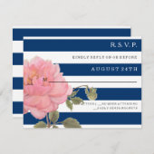 RSVP MODERN Navy Blue Stripes Pink Peony Flower (Voorkant / Achterkant)