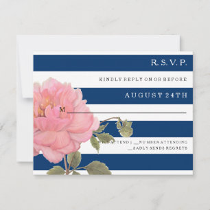 RSVP MODERN Navy Blue Stripes Pink Peony Flower