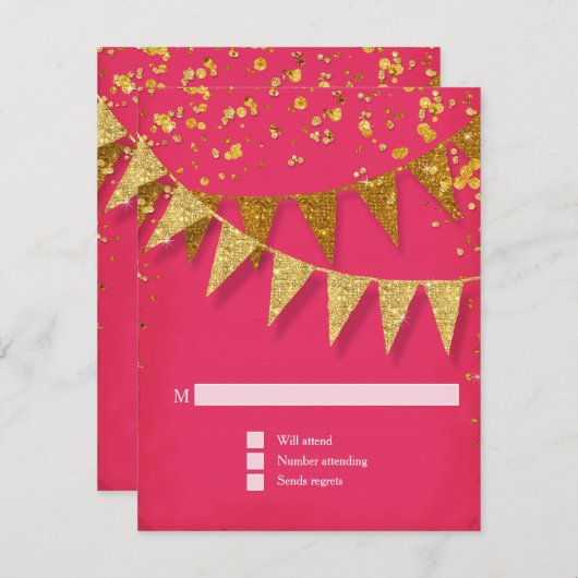 RSVP Modern Pennant Banner w Glitter Confetti (Voorkant / Achterkant)