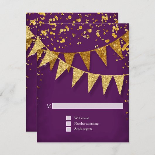 RSVP Modern Pennant Banner w Glitter Confetti (Voorkant / Achterkant)