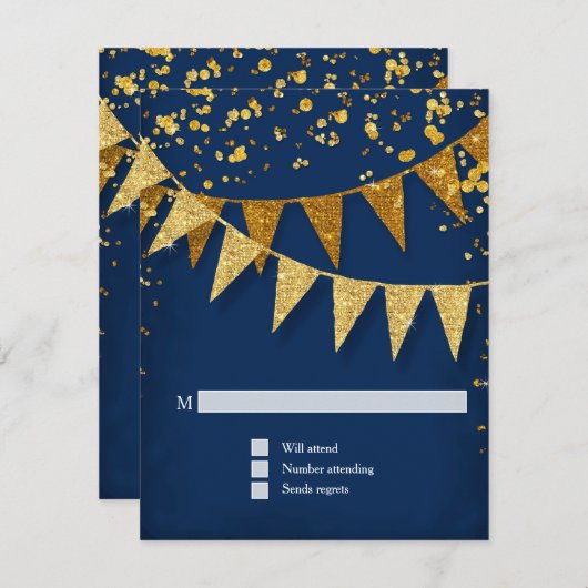 RSVP Modern Pennant Banner w Glitter Confetti (Voorkant / Achterkant)