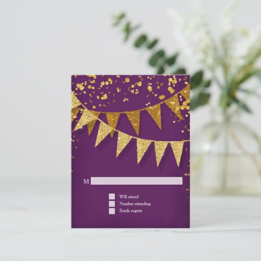 RSVP Modern Pennant Banner w Glitter Confetti Kaartje (Staand voorkant)