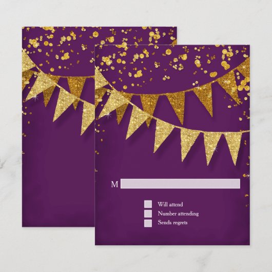 RSVP Modern Pennant Banner w Glitter Confetti Kaartje (Voorkant / Achterkant)