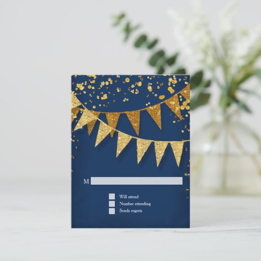 RSVP Modern Pennant Banner w Glitter Confetti Kaartje (Staand voorkant)