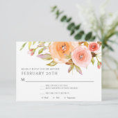 RSVP Modern Waterverf Perzik Bloemendamask Bruilof Kaart (Staand voorkant)