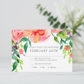 RSVP Modern Waterverf Roos Floral Striped Wedding Kaart (Staand voorkant)