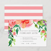 RSVP Modern Waterverf Roos Floral Striped Wedding Kaart (Voorkant / Achterkant)