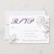RSVP Modern Wedding Simple Silver Paarse Floral