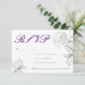RSVP Modern Wedding Simple Silver Paarse Floral Kaartje (Staand voorkant)