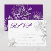 RSVP Modern Wedding Simple Silver Paarse Floral Kaartje (Voorkant / Achterkant)