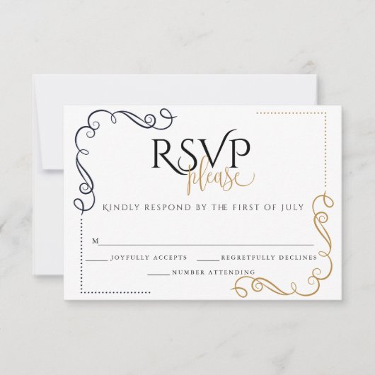 RSVP | Modern Zwart en Goud Minimalistisch (Voorkant)