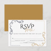 RSVP | Modern Zwart en Goud Minimalistisch Kaartje (Voorkant / Achterkant)