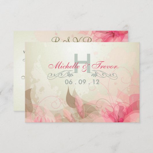RSVP - Moderne Bloemige Abstracte Trouw Uitnodigin (Voorkant / Achterkant)